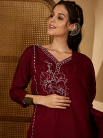 Thumbnail for Joban Fashion Maroon Silk Embroidery Readymade Kurta Set - Distacart