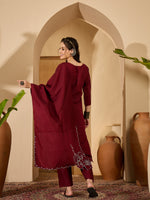 Thumbnail for Joban Fashion Maroon Silk Embroidery Readymade Kurta Set - Distacart