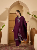 Thumbnail for Joban Fashion Purple Silk Embroidery Readymade Kurta Set - Distacart