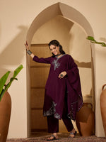 Thumbnail for Joban Fashion Purple Silk Embroidery Readymade Kurta Set - Distacart