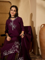 Thumbnail for Joban Fashion Purple Silk Embroidery Readymade Kurta Set - Distacart