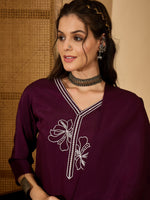 Thumbnail for Joban Fashion Purple Silk Embroidery Readymade Kurta Set - Distacart