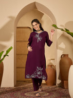 Thumbnail for Joban Fashion Purple Silk Embroidery Readymade Kurta Set - Distacart