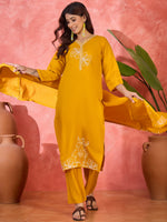 Thumbnail for Joban Fashion Yellow Silk Embroidery Readymade Kurta Set - Distacart