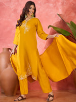 Thumbnail for Joban Fashion Yellow Silk Embroidery Readymade Kurta Set - Distacart