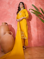 Thumbnail for Joban Fashion Yellow Silk Embroidery Readymade Kurta Set - Distacart