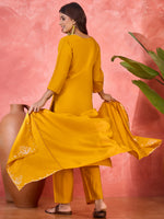 Thumbnail for Joban Fashion Yellow Silk Embroidery Readymade Kurta Set - Distacart