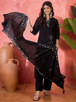Thumbnail for Joban Fashion Black Silk Embroidery Readymade Kurta Set - Distacart