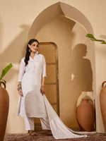 Thumbnail for Joban Fashion White Silk Embroidery Readymade Kurta Set - Distacart