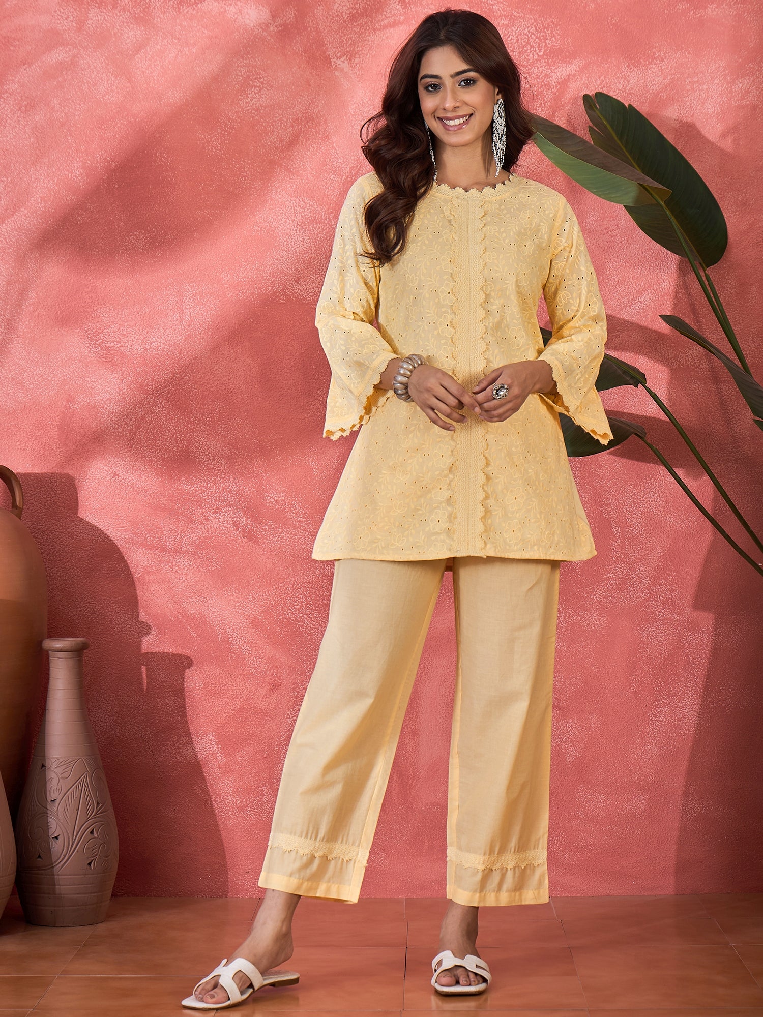 Joban Fashion Cream Cotton Embroidery Readymade Kurta Set - Distacart