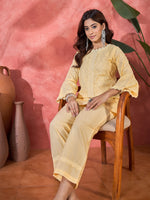 Thumbnail for Joban Fashion Cream Cotton Embroidery Readymade Kurta Set - Distacart