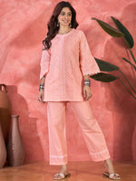 Thumbnail for Joban Fashion Peach Cotton Embroidery Readymade Kurta Set - Distacart
