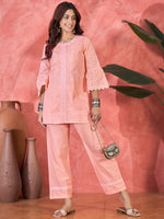 Thumbnail for Joban Fashion Peach Cotton Embroidery Readymade Kurta Set - Distacart