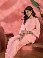 Thumbnail for Joban Fashion Peach Cotton Embroidery Readymade Kurta Set - Distacart