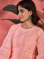Thumbnail for Joban Fashion Peach Cotton Embroidery Readymade Kurta Set - Distacart