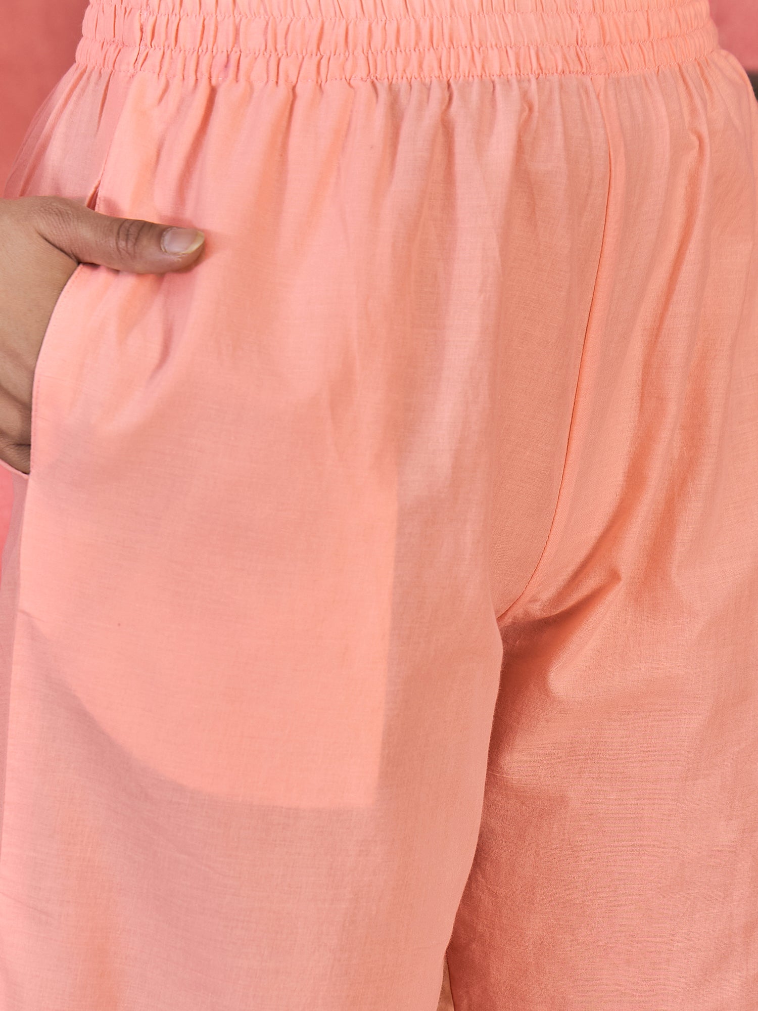 Joban Fashion Peach Cotton Embroidery Readymade Kurta Set - Distacart