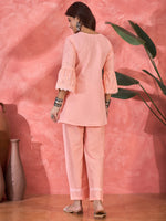 Thumbnail for Joban Fashion Peach Cotton Embroidery Readymade Kurta Set - Distacart