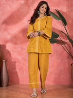 Thumbnail for Joban Fashion Mustard Cotton Embroidery Readymade Kurta Set - Distacart