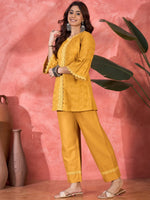 Thumbnail for Joban Fashion Mustard Cotton Embroidery Readymade Kurta Set - Distacart