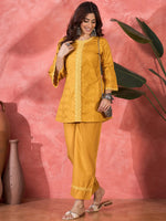 Thumbnail for Joban Fashion Mustard Cotton Embroidery Readymade Kurta Set - Distacart