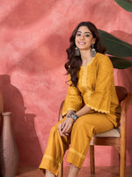 Thumbnail for Joban Fashion Mustard Cotton Embroidery Readymade Kurta Set - Distacart