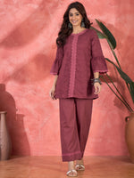 Thumbnail for Joban Fashion Maroon Cotton Embroidery Readymade Kurta Set - Distacart