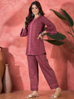 Thumbnail for Joban Fashion Maroon Cotton Embroidery Readymade Kurta Set - Distacart