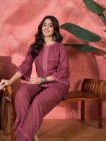Thumbnail for Joban Fashion Maroon Cotton Embroidery Readymade Kurta Set - Distacart