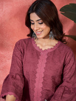 Thumbnail for Joban Fashion Maroon Cotton Embroidery Readymade Kurta Set - Distacart