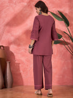 Thumbnail for Joban Fashion Maroon Cotton Embroidery Readymade Kurta Set - Distacart
