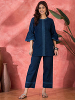 Thumbnail for Joban Fashion Navy Blue Cotton Embroidery Readymade Kurta Set - Distacart