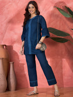 Thumbnail for Joban Fashion Navy Blue Cotton Embroidery Readymade Kurta Set - Distacart