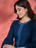 Thumbnail for Joban Fashion Navy Blue Cotton Embroidery Readymade Kurta Set - Distacart
