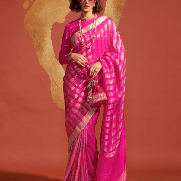Monjolika Fashion Magenta Color Viscose Handloom Silk Weaving Saree With Blouse - Distacart