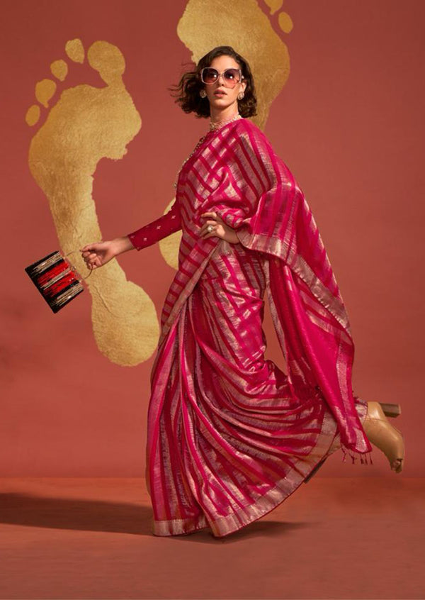 Monjolika Fashion Maroon Color Viscose Handloom Silk Weaving Saree With Blouse