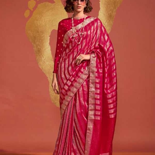 Monjolika Fashion Maroon Color Viscose Handloom Silk Weaving Saree With Blouse - Distacart