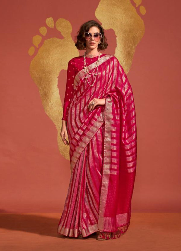 Monjolika Fashion Maroon Color Viscose Handloom Silk Weaving Saree With Blouse