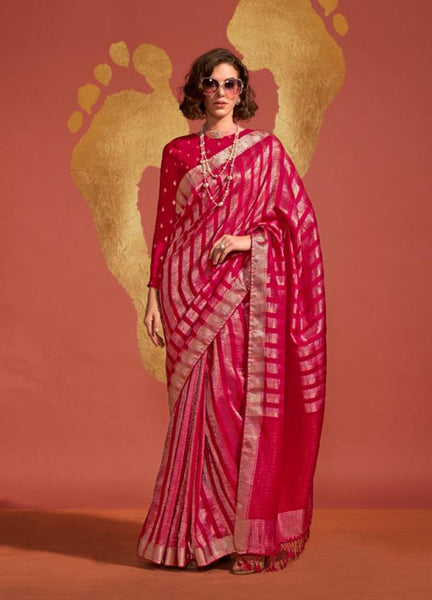 Monjolika Fashion Maroon Color Viscose Handloom Silk Weaving Saree With Blouse