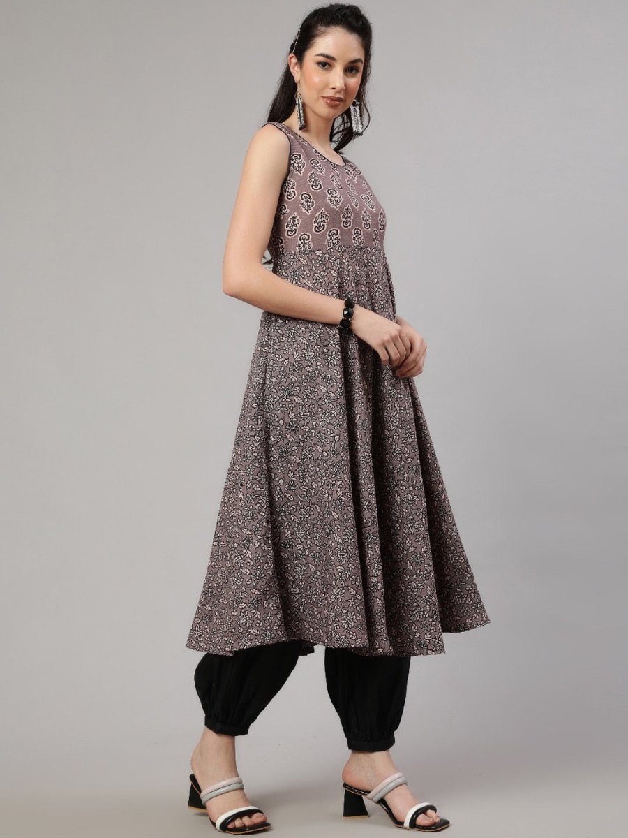 Aks Floral Printed Round Neck Anarkali Kurta & Salwar - Distacart