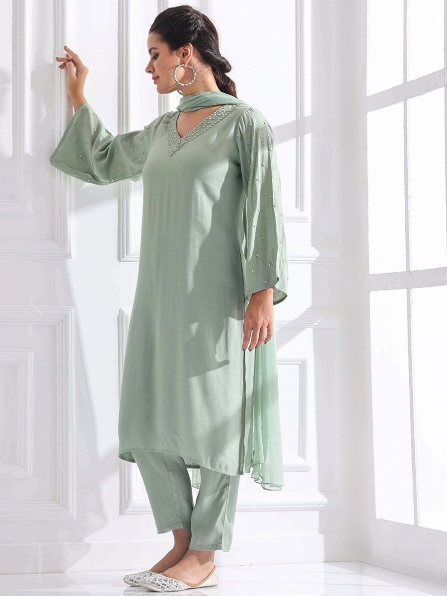 Anouk Women Embroidered Regular Thread Work Kurta with Trousers & With Dupatta