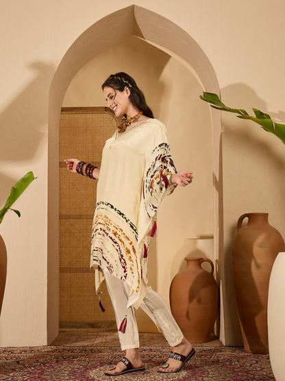 Joban Fashion Cream Silk Printed Readymade Kurta Set - Distacart