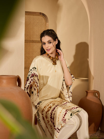 Joban Fashion Cream Silk Printed Readymade Kurta Set - Distacart