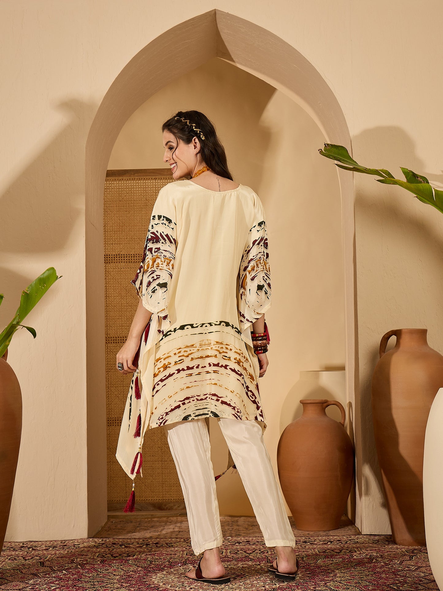 Joban Fashion Cream Silk Printed Readymade Kurta Set - Distacart