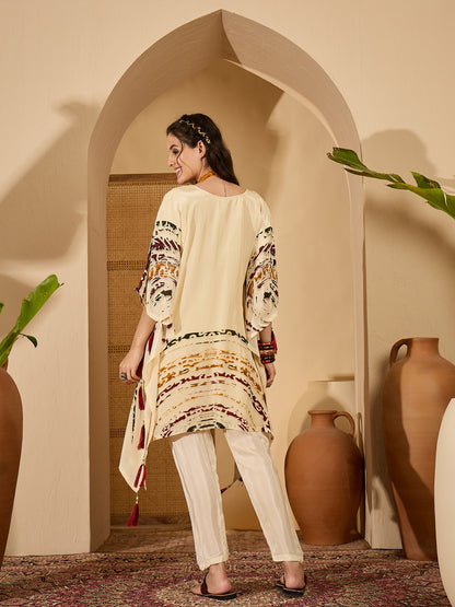 Joban Fashion Cream Silk Printed Readymade Kurta Set - Distacart