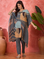 Thumbnail for Joban Fashion Grey Silk Printed Readymade Kurta Set - Distacart