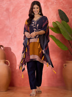 Thumbnail for Joban Fashion Navy Blue Silk Printed Readymade Kurta Set - Distacart