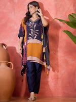Thumbnail for Joban Fashion Navy Blue Silk Printed Readymade Kurta Set - Distacart