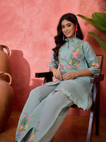Thumbnail for Joban Fashion Grey Silk Embroidered Readymade Kurta Set - Distacart