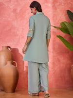 Thumbnail for Joban Fashion Grey Silk Embroidered Readymade Kurta Set - Distacart