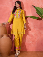 Thumbnail for Joban Fashion Mustard Silk Embroidered Readymade Kurta Set - Distacart